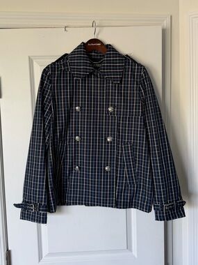 Lauren Ralph Lauren Navy Plaid Double-Breasted Jacket